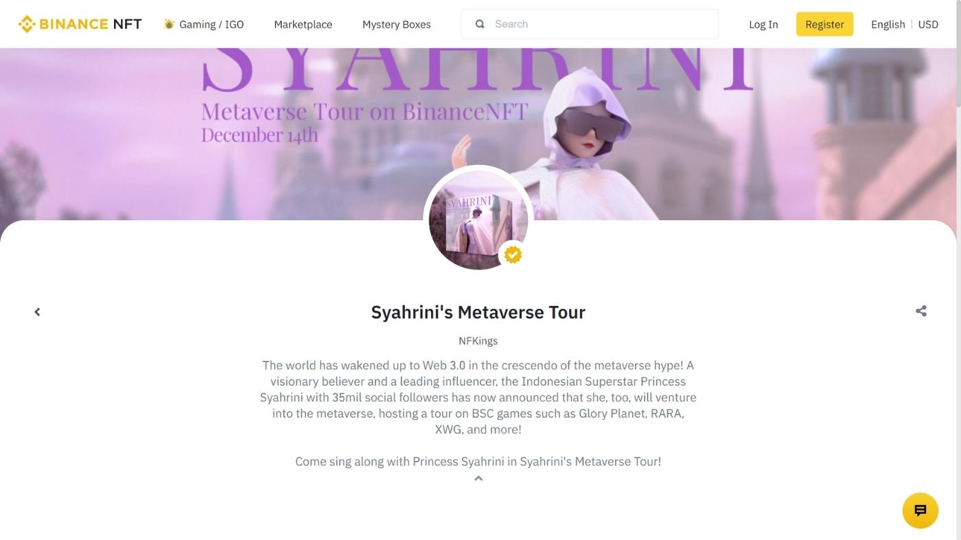 Syahrini Metaverse Tour in Binance